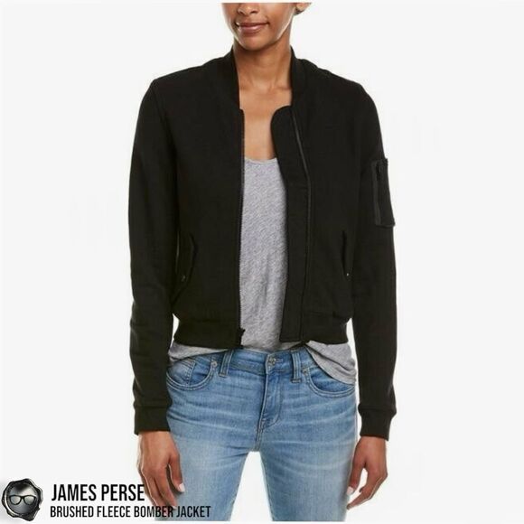 JAMES PERSE BRUSHED FLEECE BOMBER JACKET IN BLACK WOMEN’S SIZE 4 / XL COTTON - Picture 2 of 16